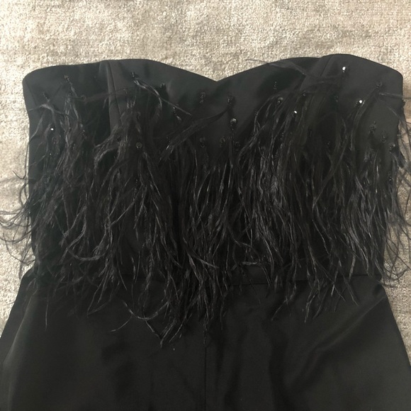 SALONI Pants - Saloni satin/ crepe jumpsuit with feathers